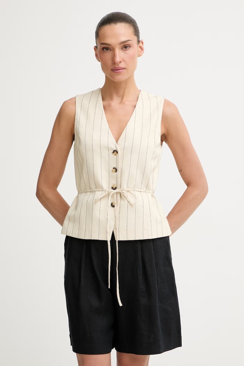 rag & bone jednoradová vesta dámska s prímesou ľanu Paulette