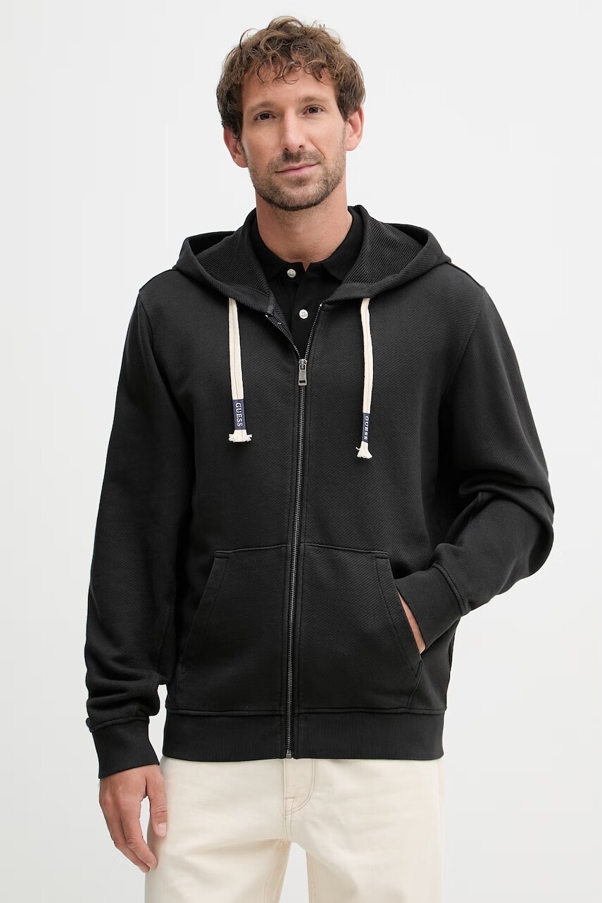 Guess mikina na zips s kapucňou pánska bavlnená