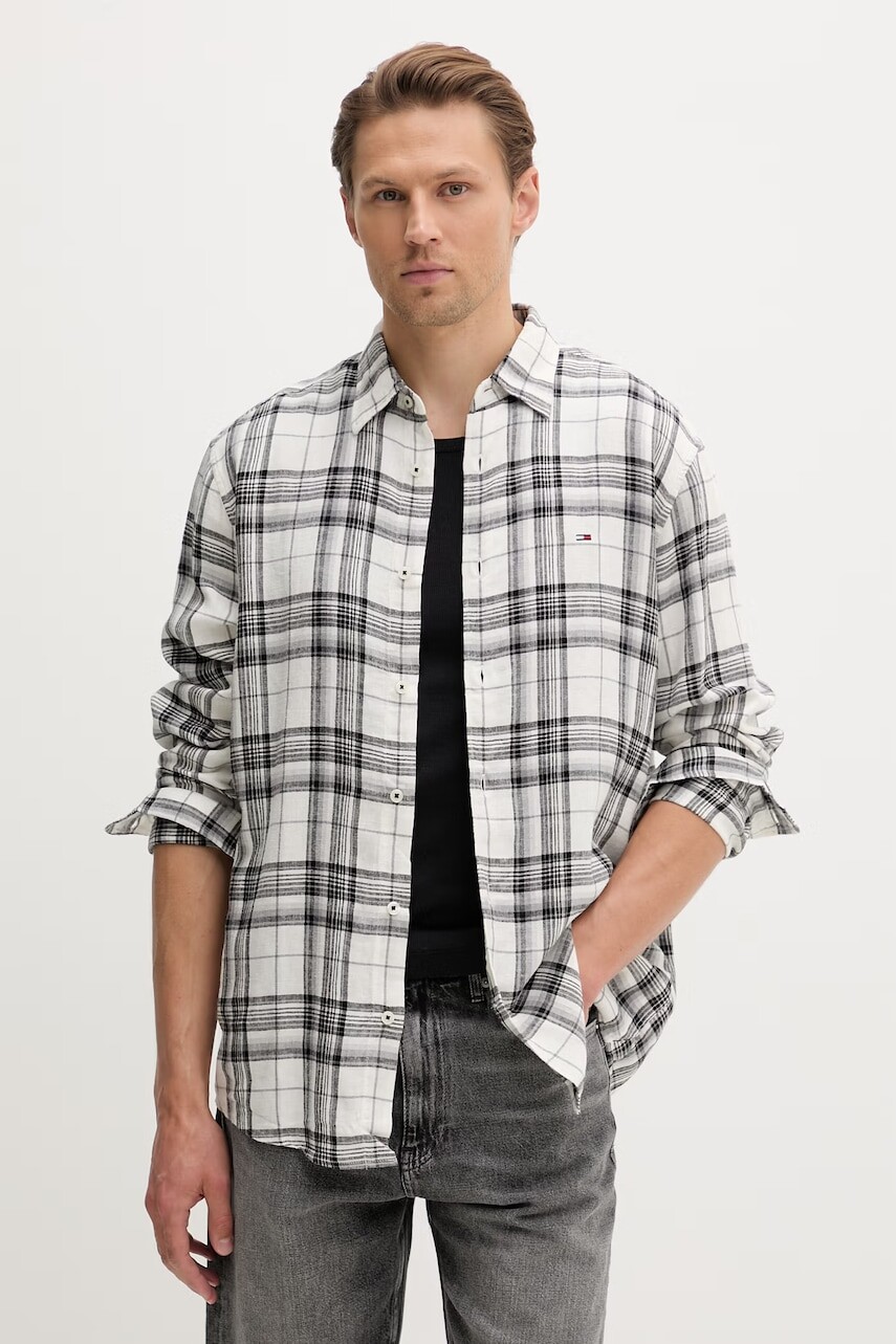 Tommy Jeans košeľa pánska s prímesou ľanu