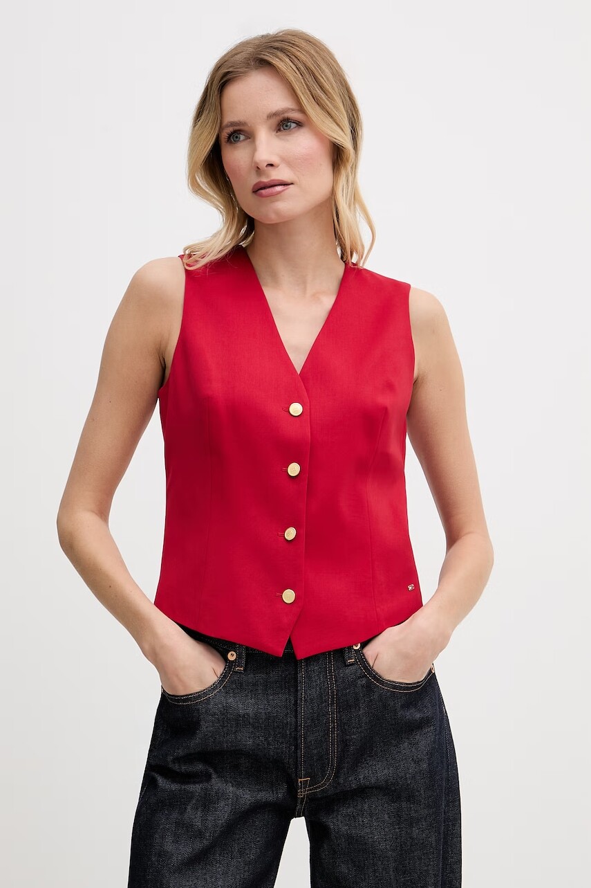 Tommy Hilfiger jednoradová vesta dámska s prímesou vlny
