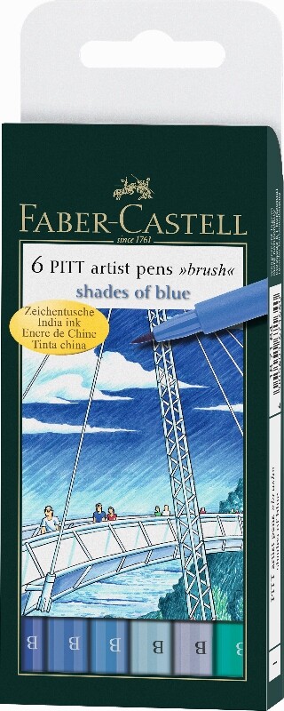 PITT umelecké perá set 6 odtieňov modrej