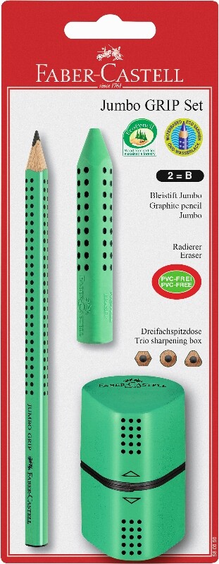 Jumbo Grip set ceruzka+guma+ strúhadlo zelený. BL