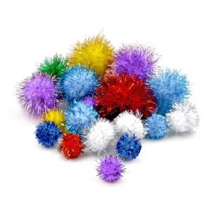 Glitrové pom poms 10 - 25mm. 30ks