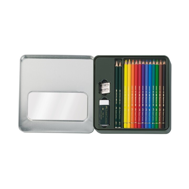 Pastelky Polychromos set 12 ks + Castell 9000 - plech