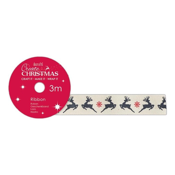 Bavlnená stuha 1.5cm x 3m - vianočný sob