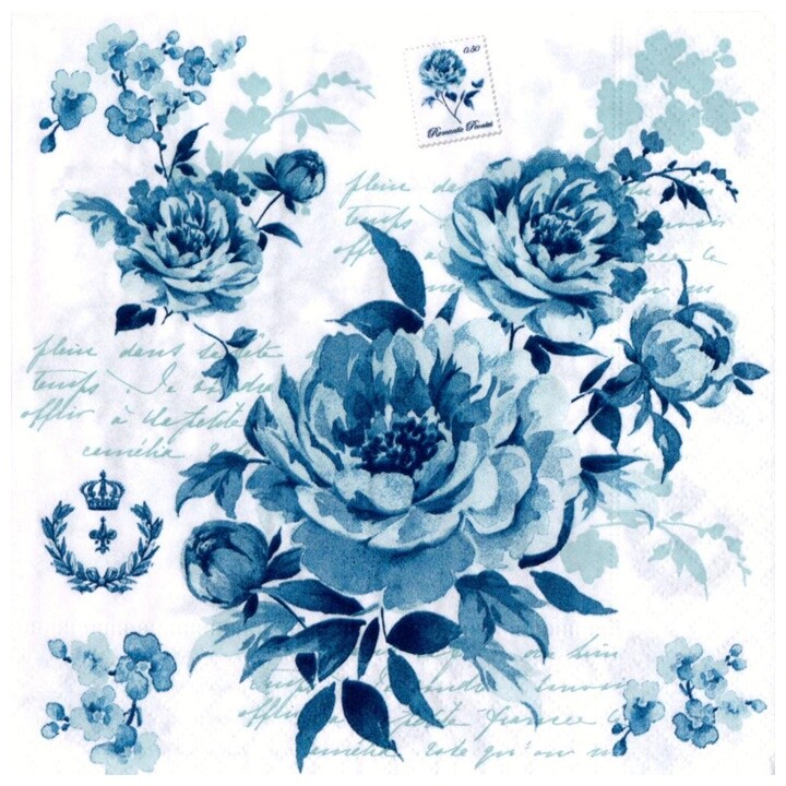Servítky na dekupáž Romantic Flower Blue – 1 ks
