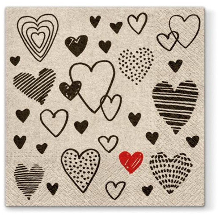Eko servítky na dekupáž Heart - 1 ks