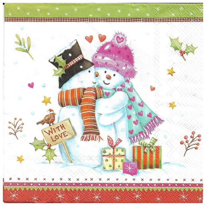 Servítky na dekupáž Lovely snowmen 1 ks