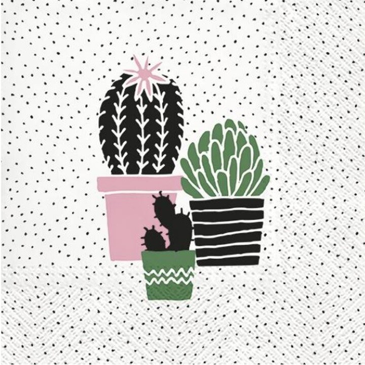 Servítky na dekupáž Cactus on Dots rose - 1 ks