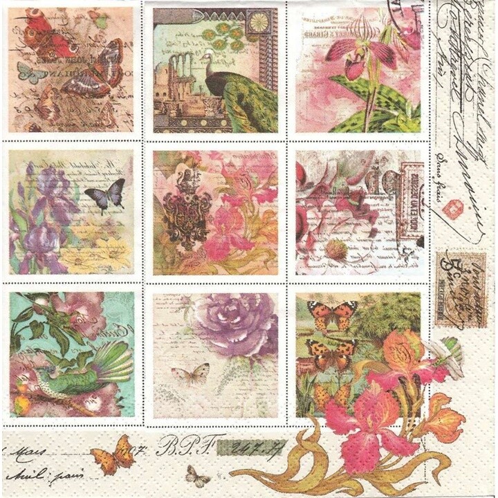Servítky na dekupáž Vintage Style Stamps - 1 ks