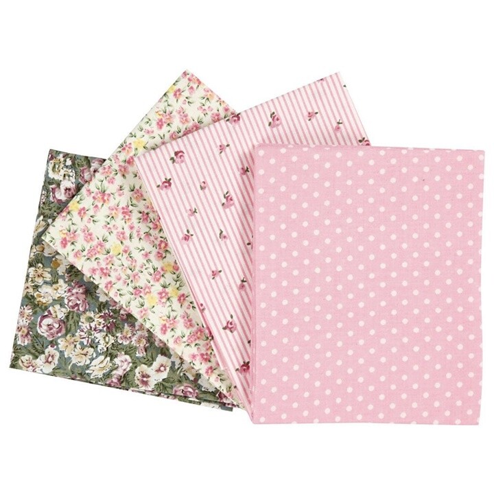 Látka na patchwork - flowers - 4 ks - 45 x 55 cm