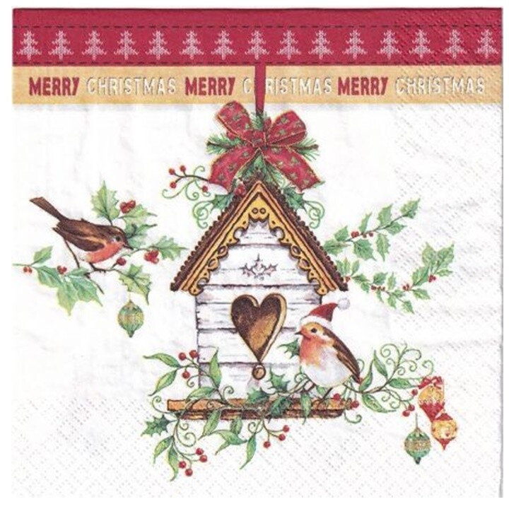 Servítky na dekupáž Christmas Wreath with Birds - 1 ks