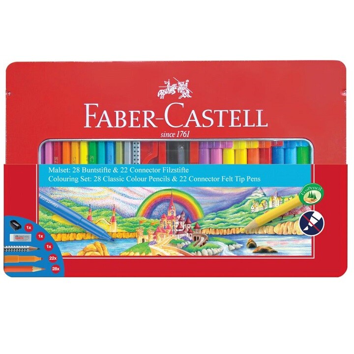 Pastelky Faber-Castell šesťhranné / set 28 farieb + 22 popisovačov