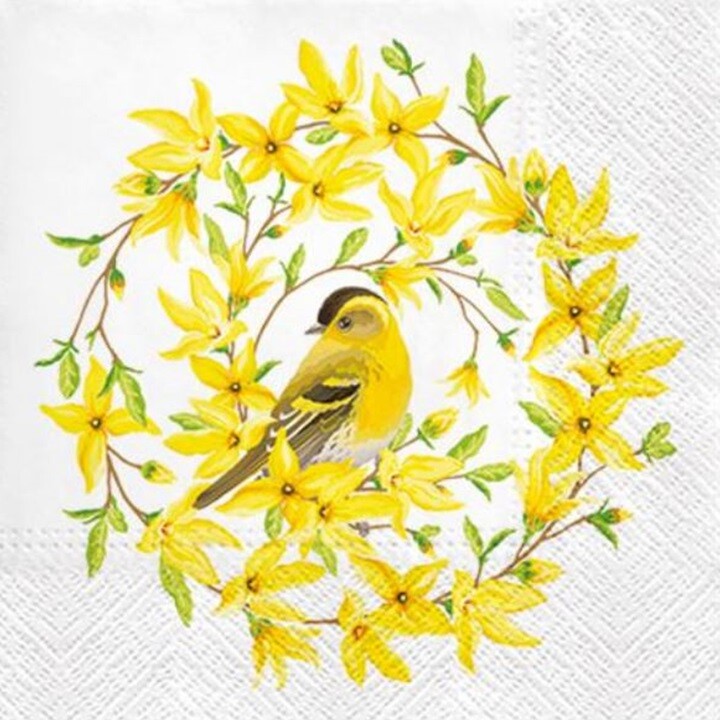Servítky na dekupáž Forsythia & Bird - 1 ks