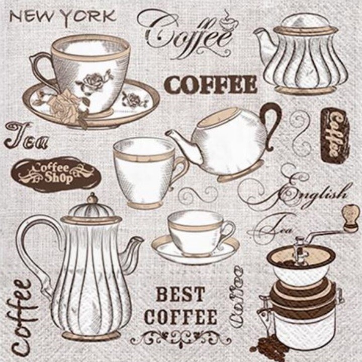 Servítky na dekupáž Tea or Coffee - 1 ks