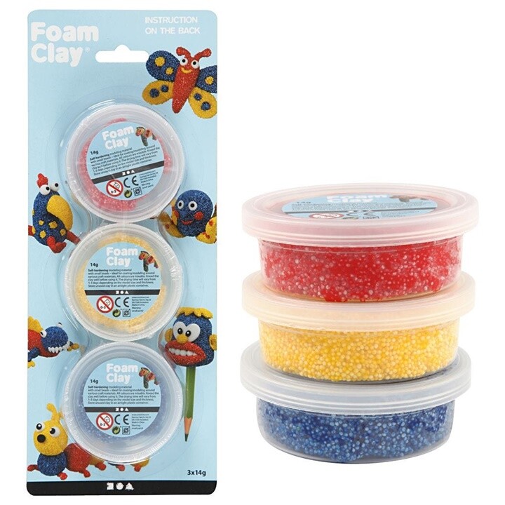 Modelovacia hmota Foam Clay - žltá, modrá, červená