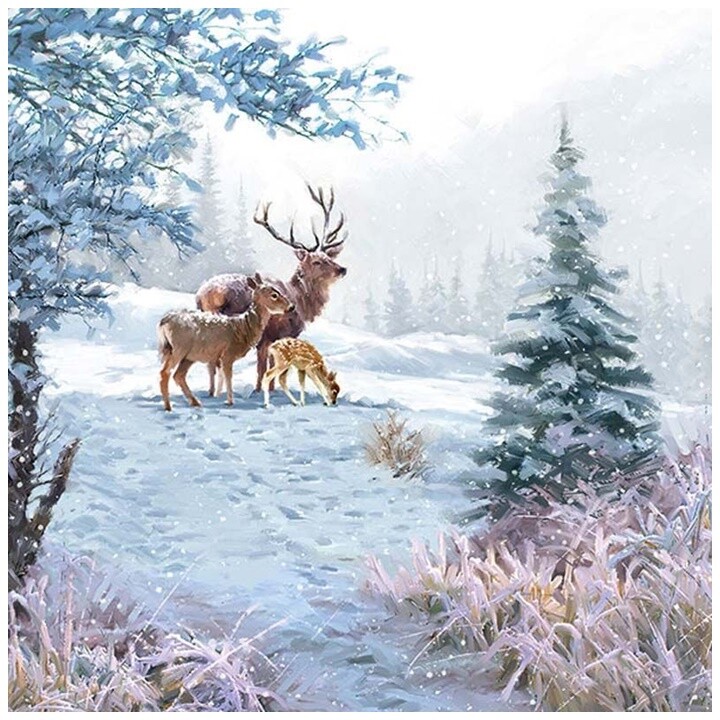 Servítky na dekupáž Deer Family - 1 ks