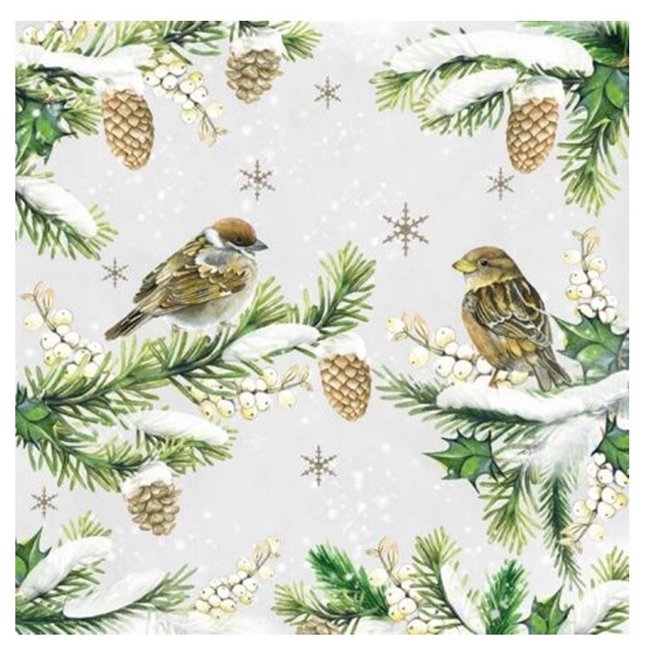 Servítky na dekupáž Sparrows in Snow - 1 ks