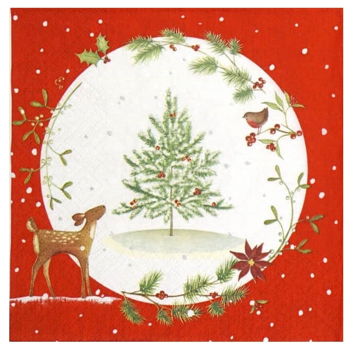 Servítky na dekupáž Fawn with Christmas Tree - 1 ks