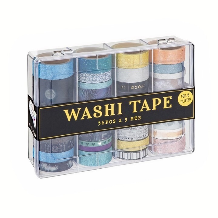 Washi pásky - sada 36 x 3 m / tmavé tóny