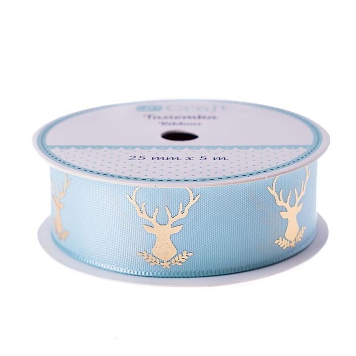 Saténová dekoračná stuha 25 mm x 5 m | Frosty Mint - Deer
