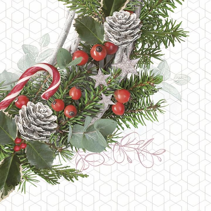 Servítky na dekupáž Adventný veniec so šiškami - 1 ks