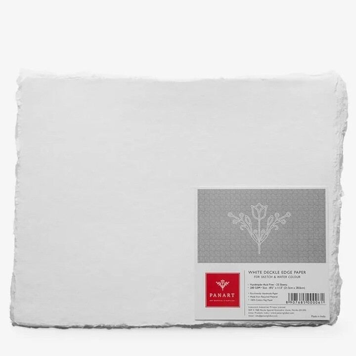 PanArt biely handmade papier A4 – 25 ks, trhané okraje