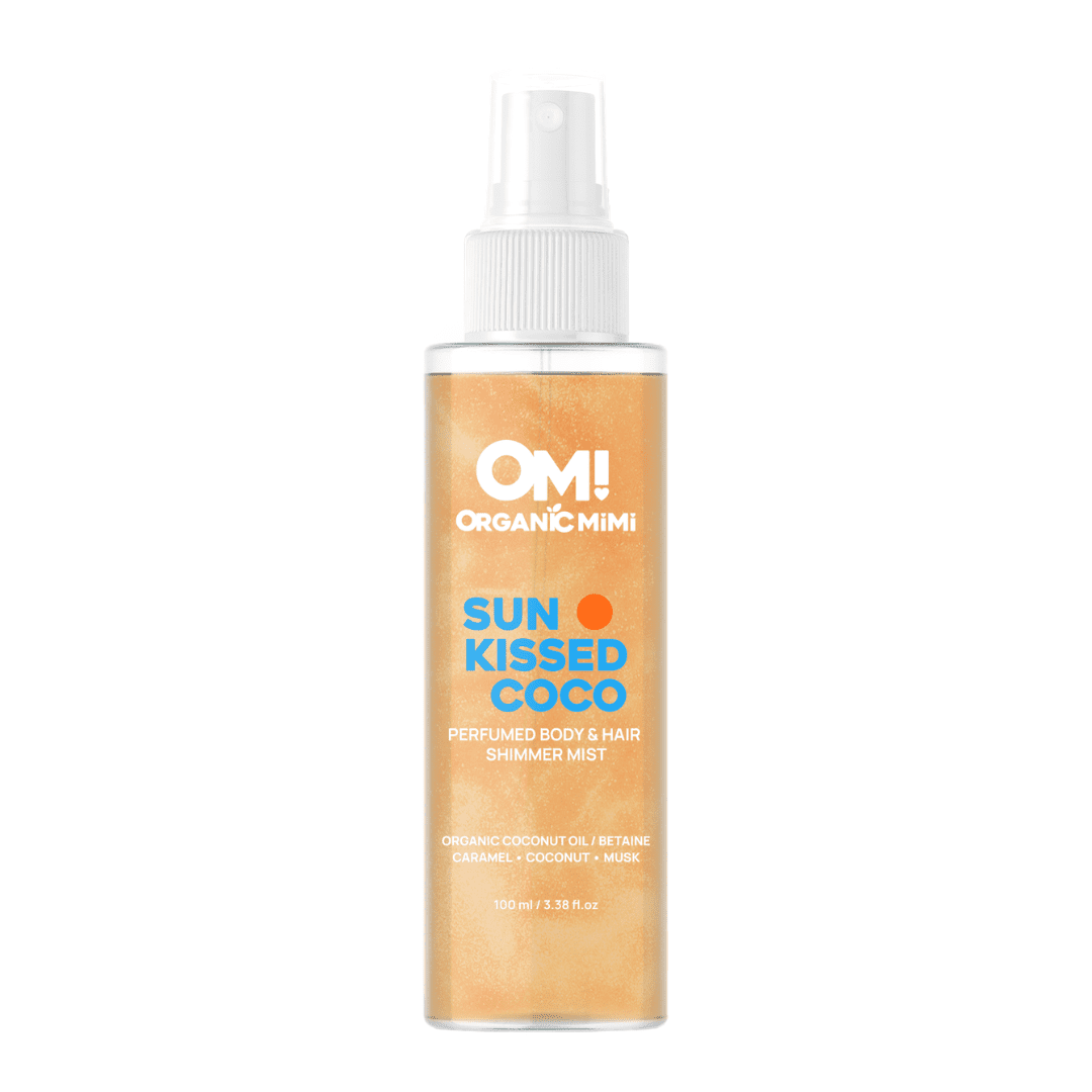 ORGANIC MIMI OM! Sun-kissed Coco Parfumovaná hydratačná trblietavá hmla na telo a vlasy 100 ml