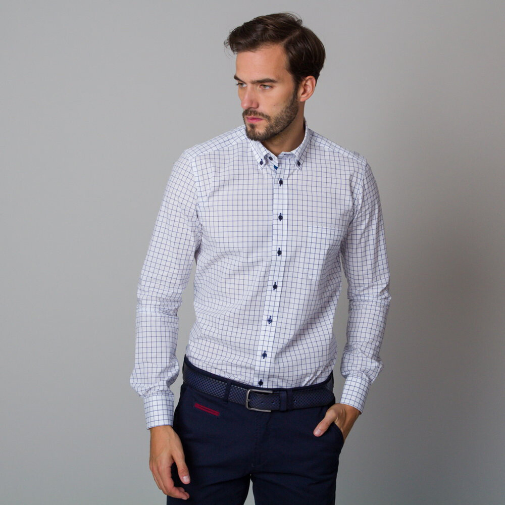 Pánska košeľa Slim Fit s tmavo modrým kockovaným vzorom 11935