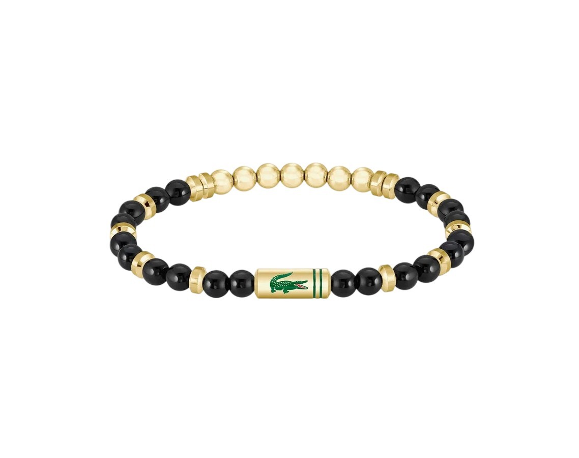 Lacoste Pozlátený korálkový náramok s onyxom Matchpoint 2040593