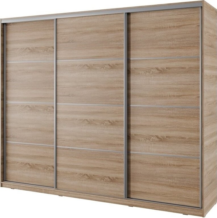Nejlevnější nábytek Nejby Barnaba 250 cm s posuvnými dveřmi, 4 šuplíky a 2 šatními tyčemi, dub sonom