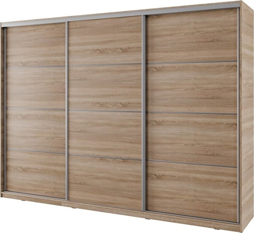 Nejlevnější nábytek Nejby Barnaba 280 cm s posuvnými dveřmi, 4 šuplíky a 2 šatními tyčemi, dub sonom
