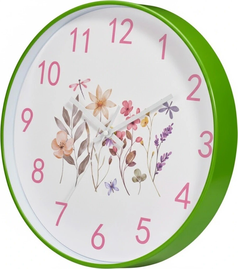Home Styling Collection Nástěnné hodiny zelené s motivem květin, průměr 30 cm