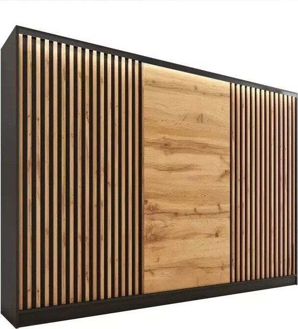 Nejlevnější nábytek Insular 3D 280 bez zrcadla, se 4 šuplíky a 2 šatními tyčemi, černý mat/dub wotan