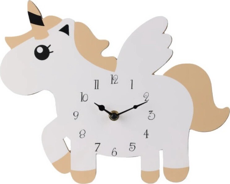 Home Styling Collection Nástěnné hodiny Jednorožec, MDF, 30 × 24 cm, žluté