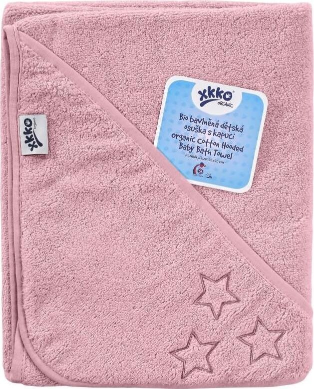XKKO Organic BIO bavlněná froté osuška s kapucí 90 × 90 Baby Pink Stars