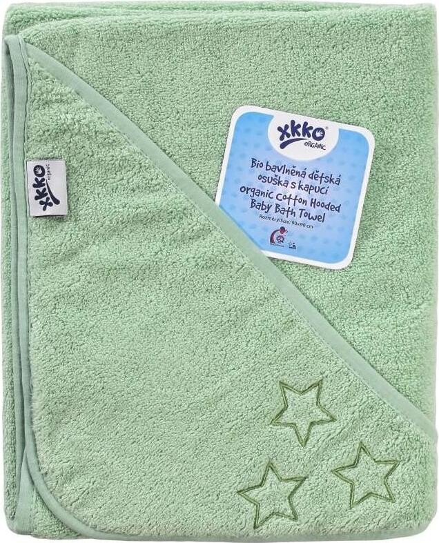 XKKO Organic BIO bavlněná froté osuška s kapucí 90 × 90 Mint Stars