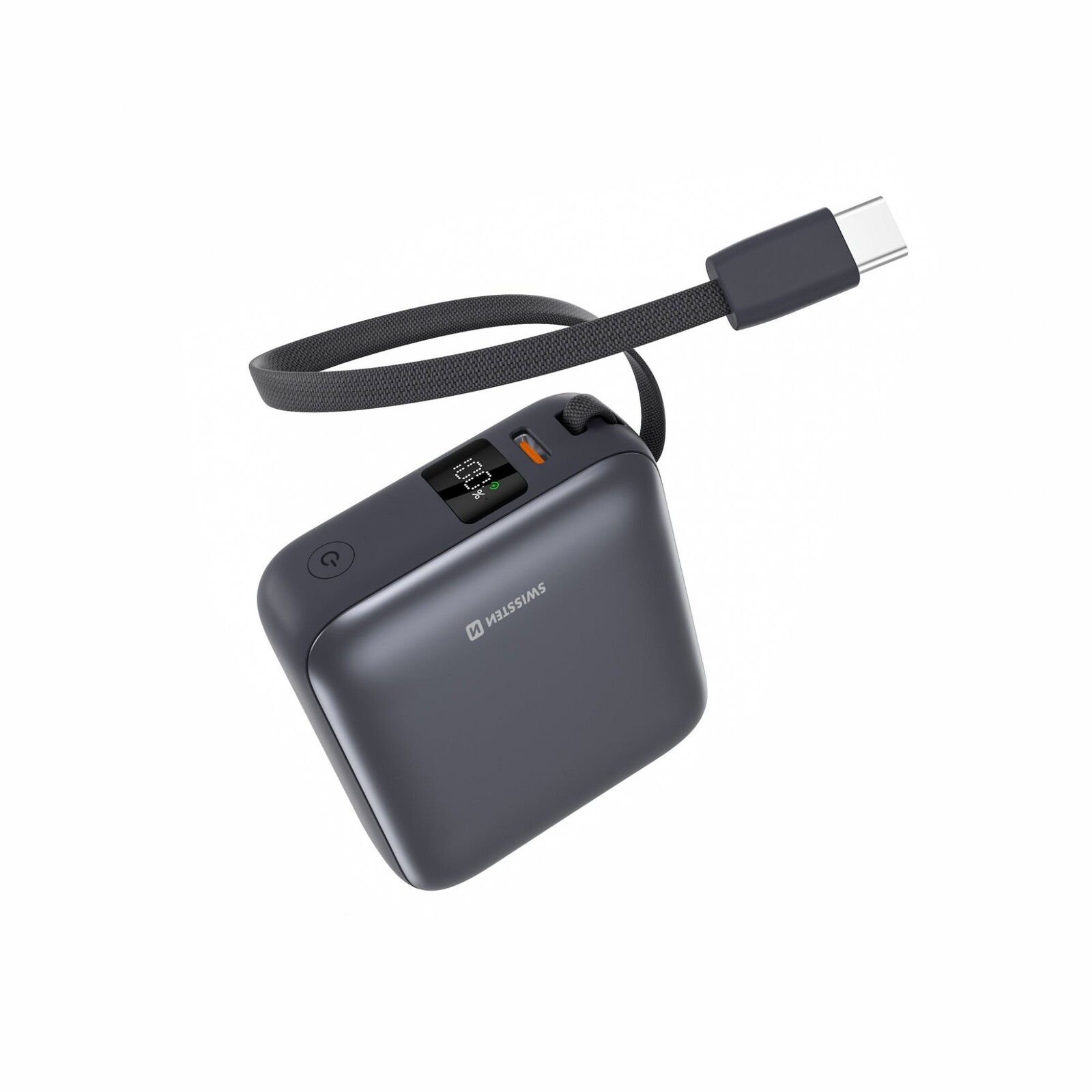 Swissten Power Bank Space 10000 mAh, 35 W s integrovaným káblom USB-C Strieborný