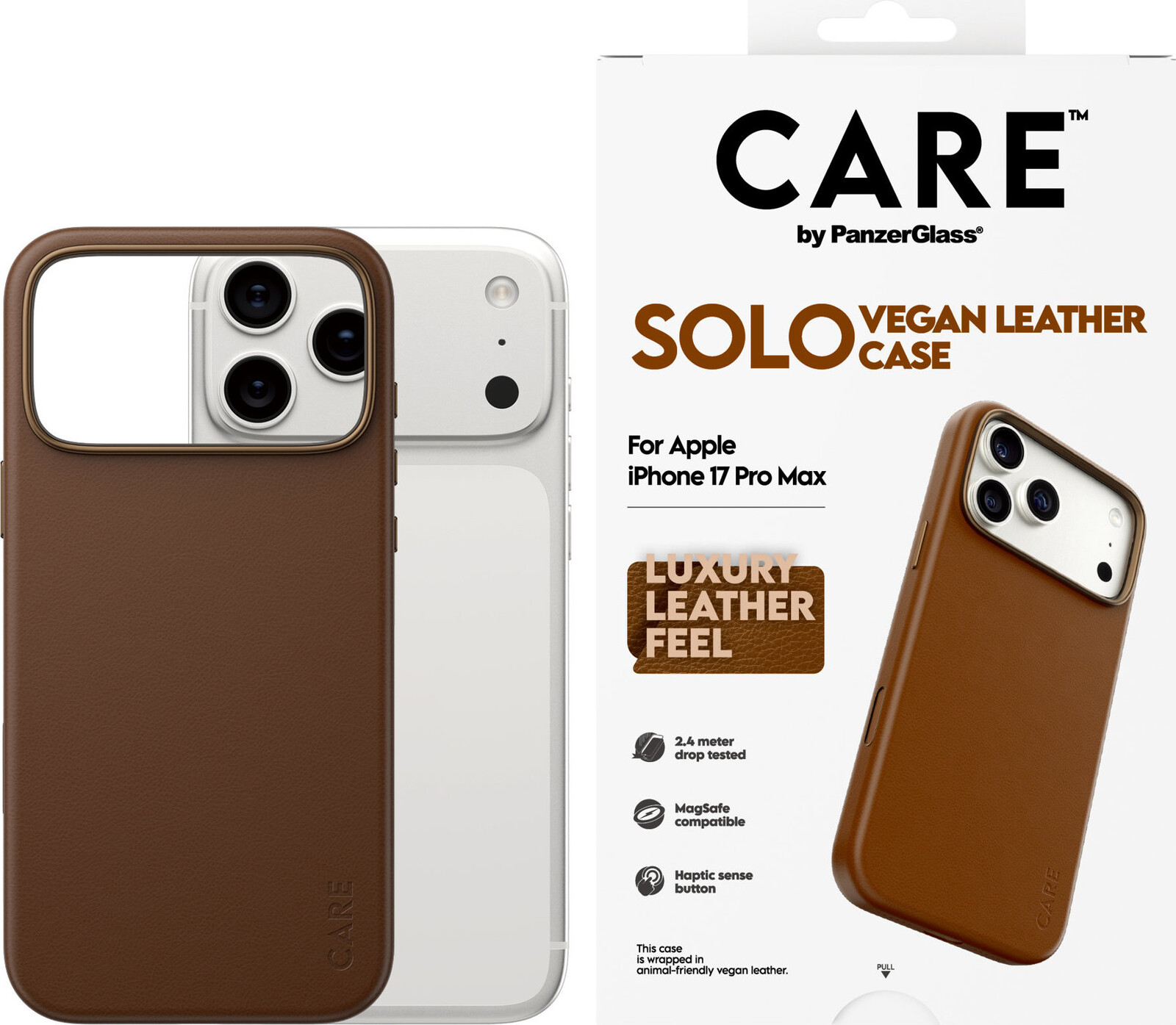 PanzerGlass CARE kryt Apple iPhone 17 Pro Max SOLO MagSafe hnedá vegánska koža
