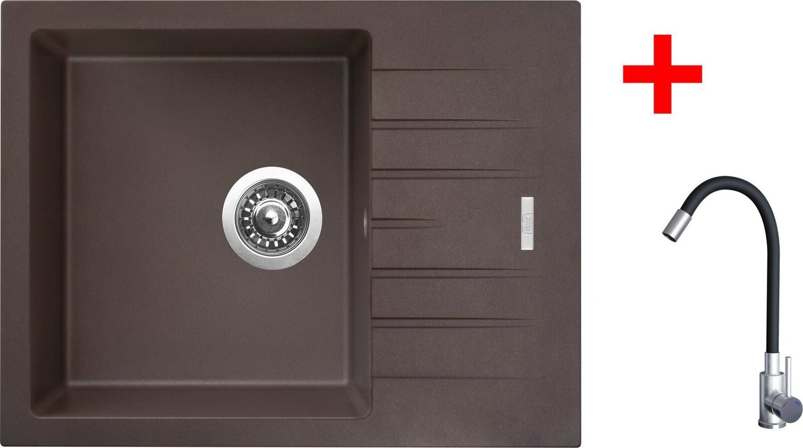 Sinks Perfecto 650 Marone + Elasta nehrdzavejúca oceľ/čierny