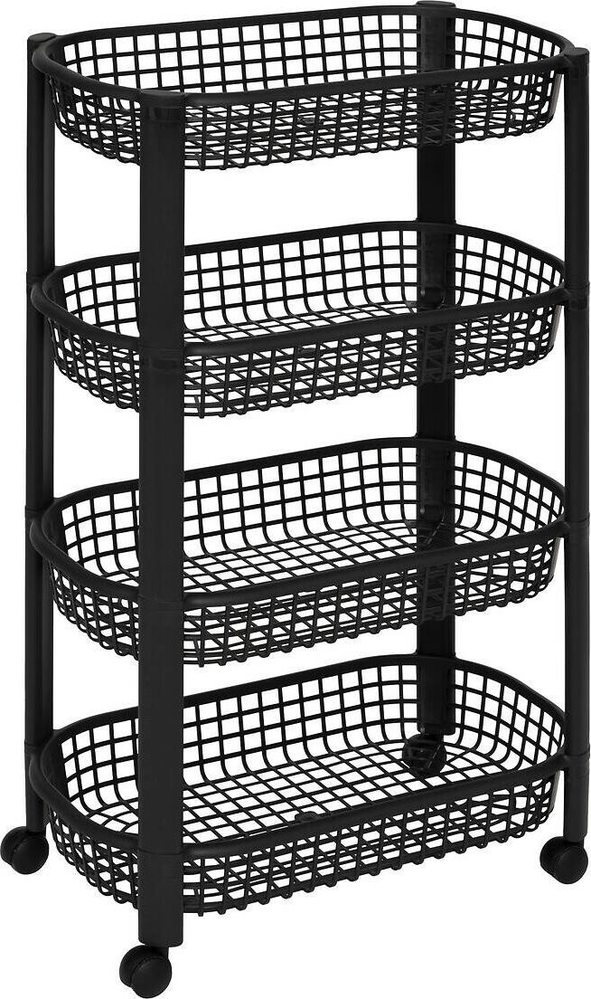 5five Simply Smart Basket Kuchyňský vozík na kolečkách, plastový, 46,5 × 25,5 × 79 cm, černý