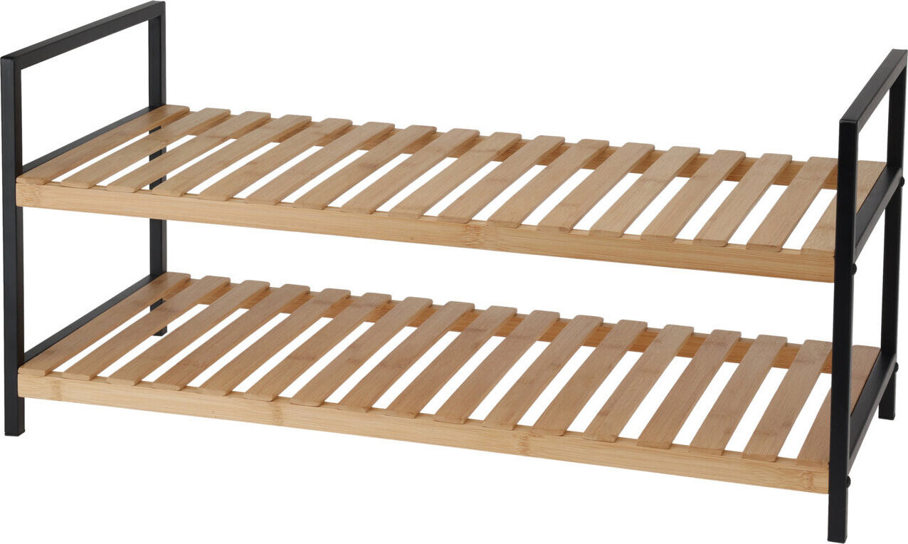 Storagesolutions Botník 2 úrovne, bambus a kovový rám, 70 × 30 × 32 cm