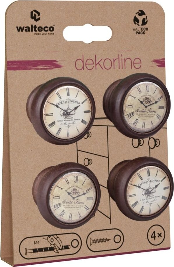 Walteco Set nábytkových knopek Clock, průměr 40 mm, ořech, 4 ks