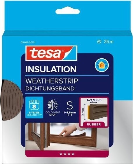 tesa® Izolační samolepicí těsnění – gumové, profil E, 25 m × 9 mm × 4 mm, hnědé