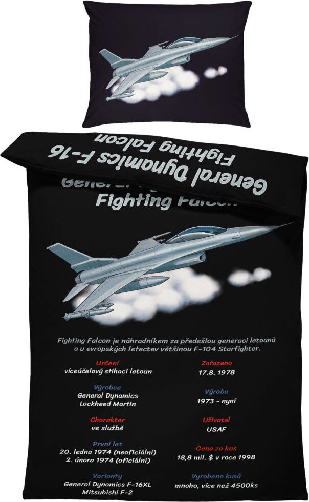 IMPAR Obliečky F16 Fighting Falcon, 140 × 200 cm + 90 × 70 cm