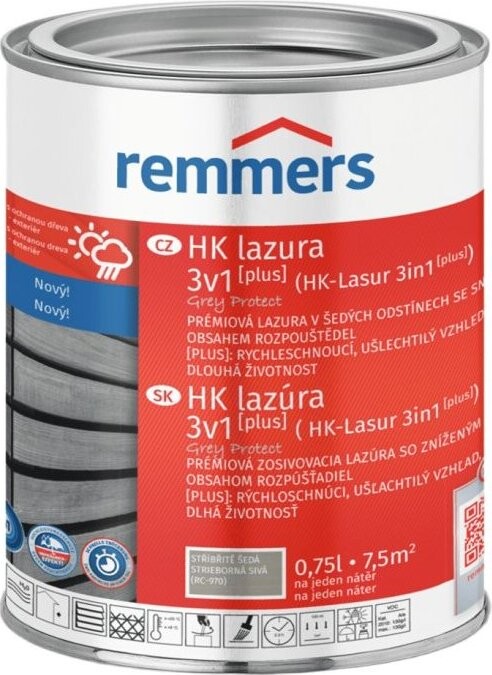 Remmers HK Lazura 3v1 Grey Protect [plus] 0,75 l Silbergrau / Stříbřitě šedá
