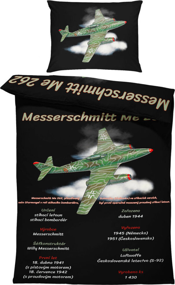 IMPAR Obliečky Messerschmitt Me 262, 140 × 200 cm + 90 × 70 cm
