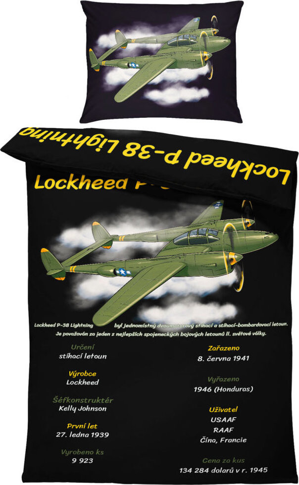 IMPAR Obliečky P38 Lightning, 140 × 200 cm + 90 × 70 cm