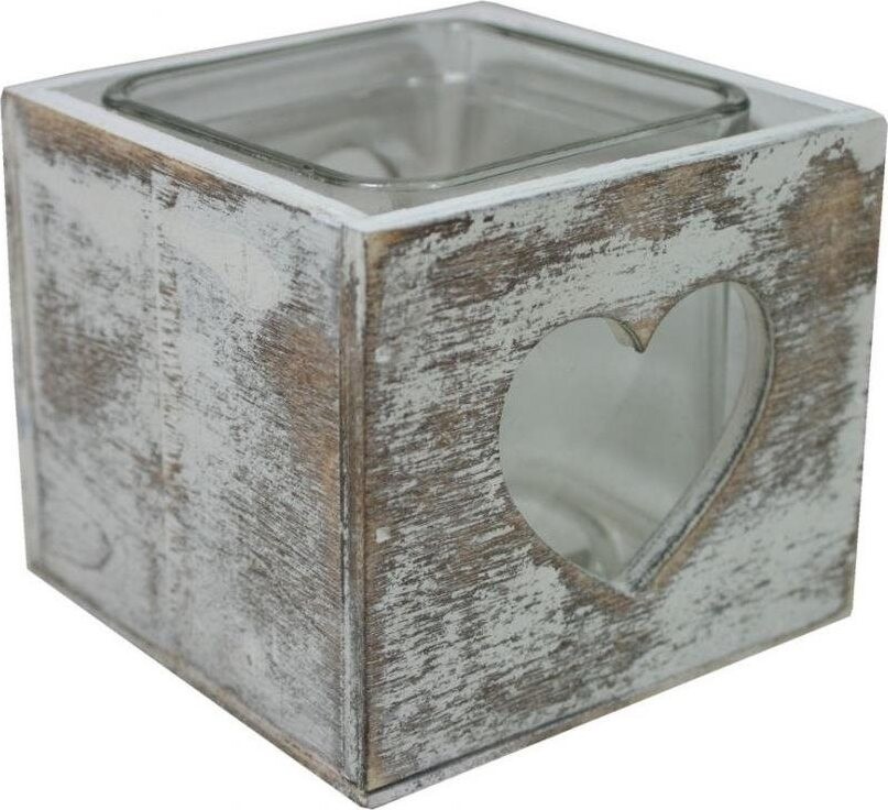 GOBA srdce patina dřevo-sklo 9 × 9 cm
