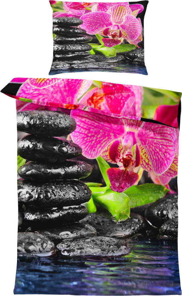 IMPAR Obliečky Orchidea s čiernymi kameňmi, 140 × 200 cm + 90 × 70 cm